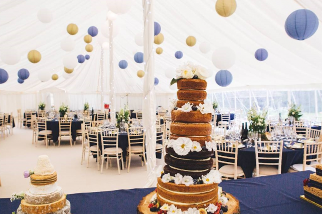 Blue and gold paper lanterns