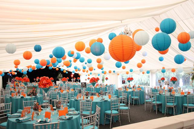 bright coloured hanging lanterns