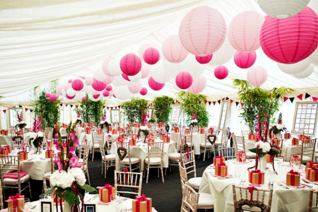 pink and Fuchsia paper lanterns