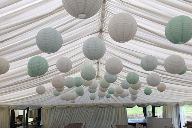 Cream and blue paper lanterns