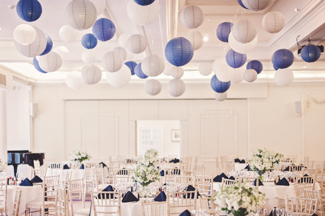 Dove grey and blue paper hanging lanterns