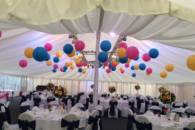 Dunston Hall Marquee with lanterns by Victoria Marquees