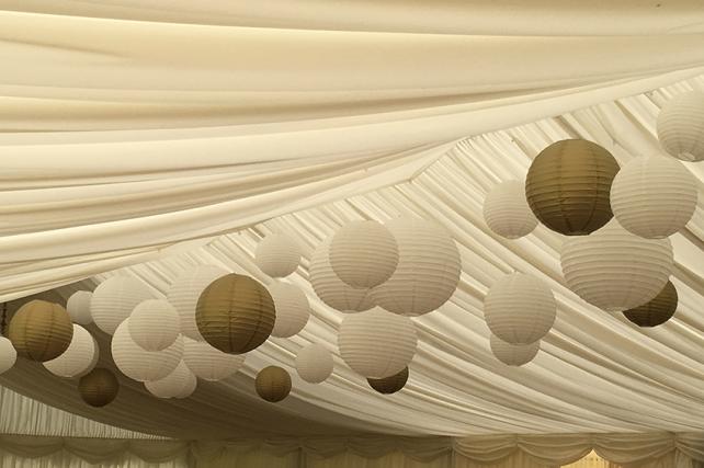 Paper lanterns Marquee Groombridge Place installation