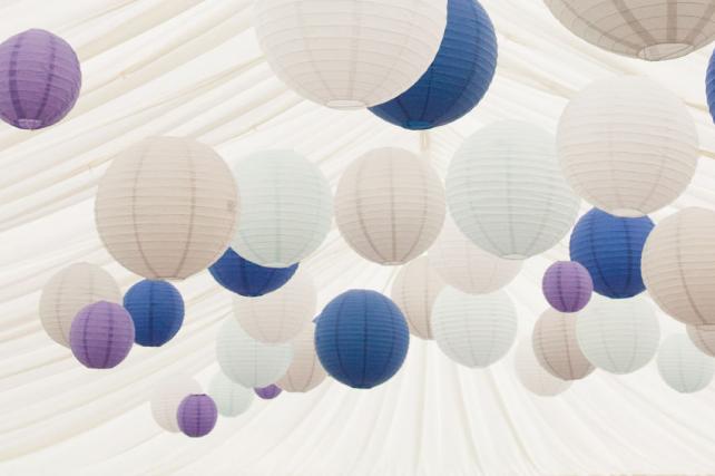 Purple and Blue Hanging Lantern Installation