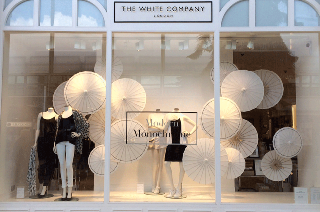 The White Company dress their windows with Paper Parasols