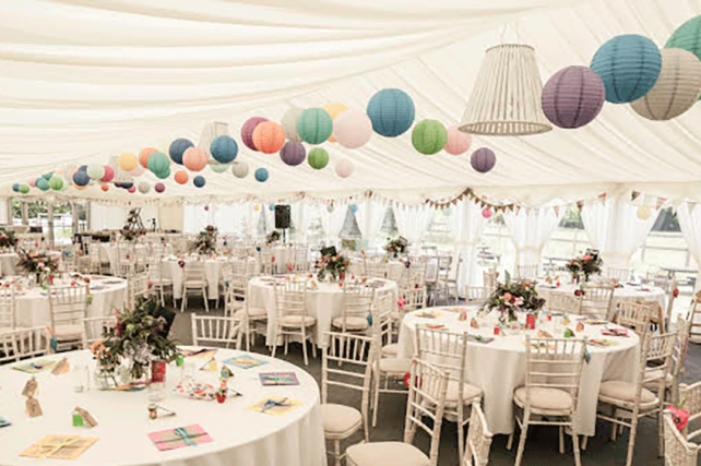 Marquee Decorated with Multi Coloured Paper Lanterns