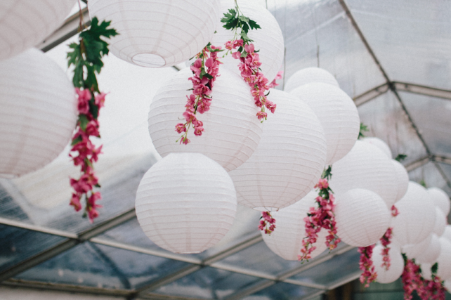 White Wedding Lanterns and Flowers