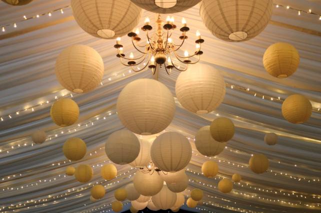 Yellow and White Paper Lanterns at Broyle Place