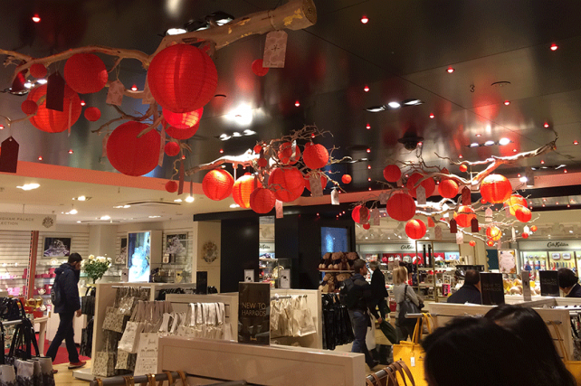 Red Outdoor Lanterns in Harrods London