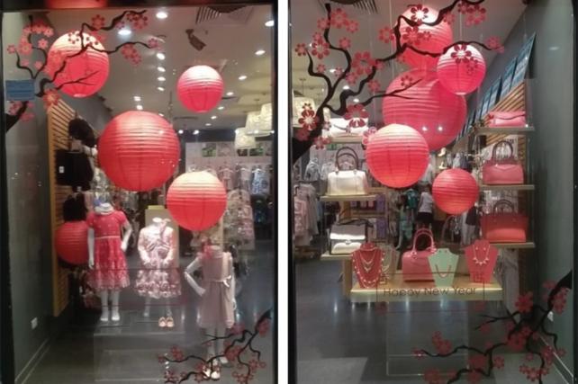 Monsoon window displays - Red Chinese Lanterns
