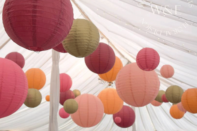 Contemporary twist on Autumnal coloured lanterns at Middleton Lodge