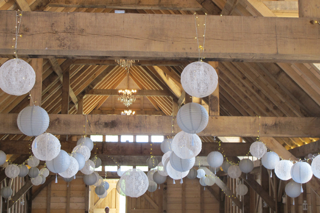 Barn wedding lace lanterns