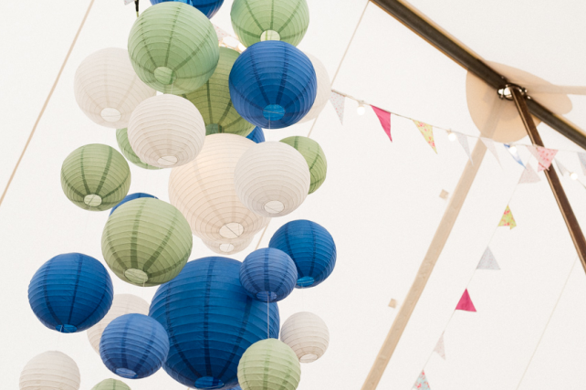 Blue and Green Paper Lantern Cluster