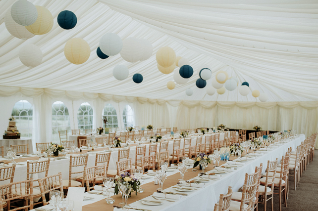 Blue and yellow paper lanterns