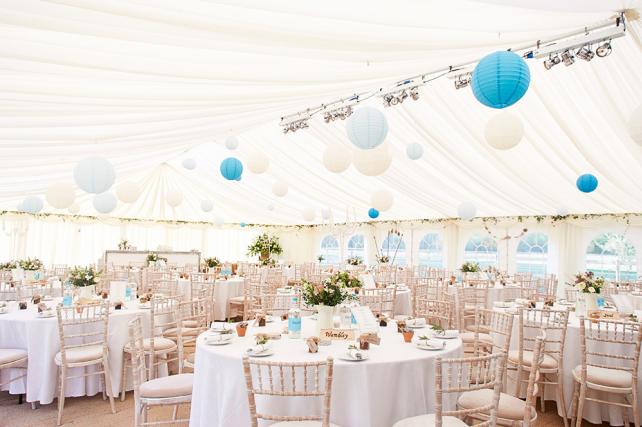 Blue and white marquee wedding lanterns