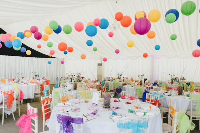 Bright coloured paper hanging lanterns