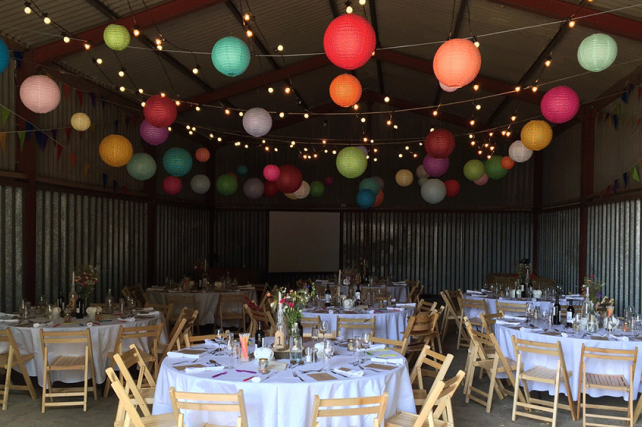 Wedding Lanterns Suspended on Festoon Lights