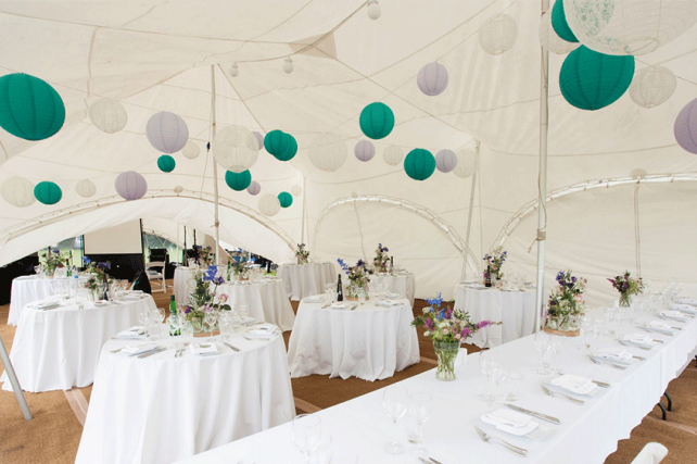 Coloured lanterns at Monkton Barn, Marlow