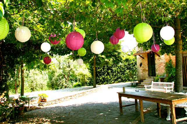 Bright Paper Lanterns Decorate Outside Weddings