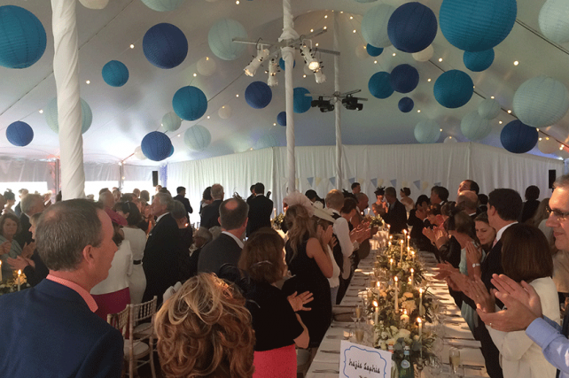 Blue Paper Lanterns on Festoon Lights