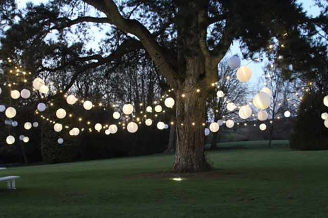 Festoon Lighting and Ivory Outdoor Lanterns