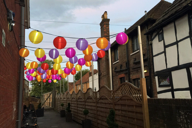 Colourful Outdoor Lanterns brighten up The Hive Bar in Crawley