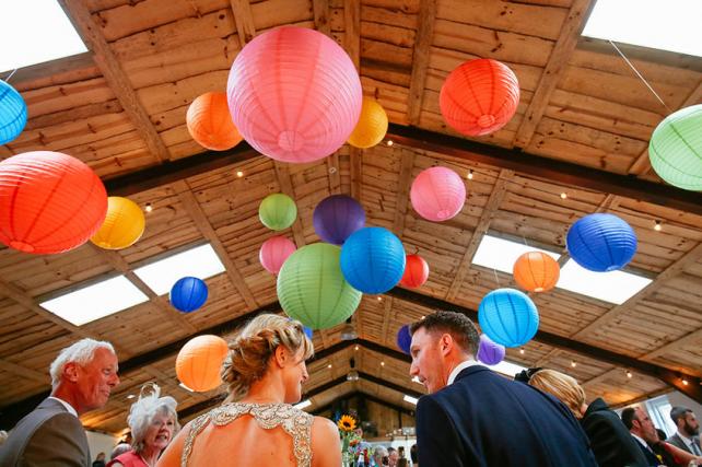 New wedding venue Owen House Barn decorated with Hanging Lanterns
