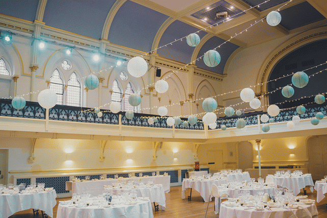Hanging paper lanterns transform the Winchester Guild Hall