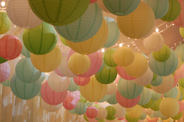 Pastel even ribbed and irregular ribbed hanging lanterns