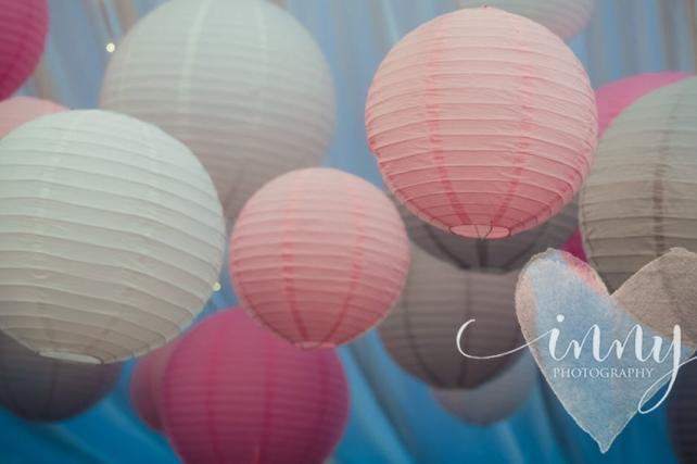 Pink and grey paper hanging lanterns