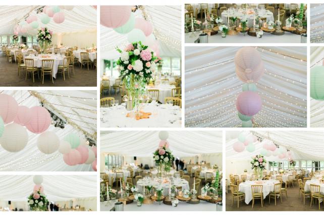 Pink and mint coloured wedding lanterns