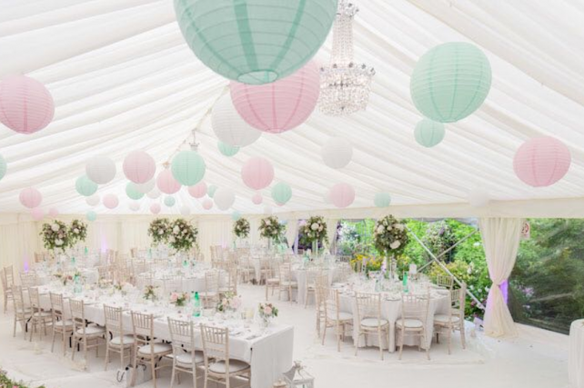 Pink and mint paper lanterns