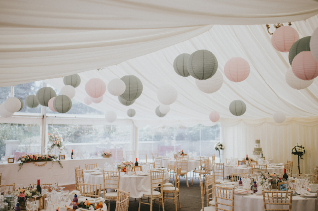 Pink and sage paper hanging lanterns