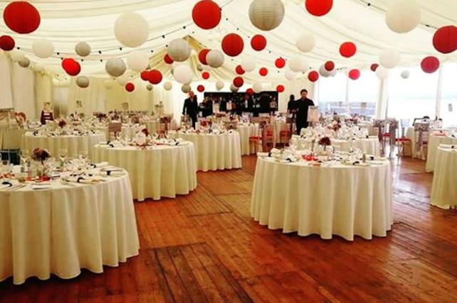 Red and Silver Hanging Lanterns