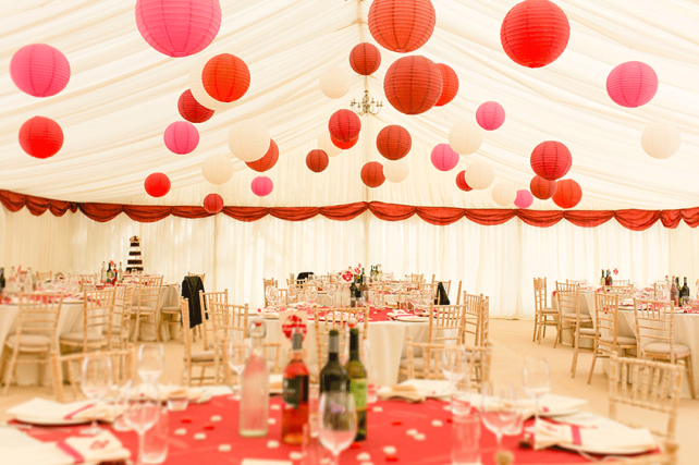 Romantic Red Wedding Lanterns at a Kent Countryside Farm