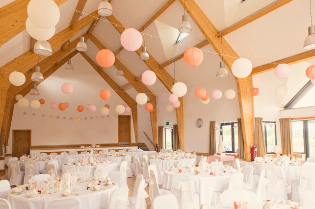 Pink and Peach Paper Lanterns at Rock Village Hall