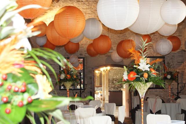 Orange and white rustic Chinese paper lanterns