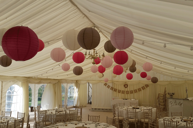 Latte and Pink Lanterns are Perfect for Rustic Wedding