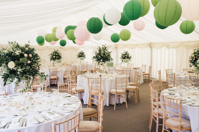 Green and pink paper lanterns