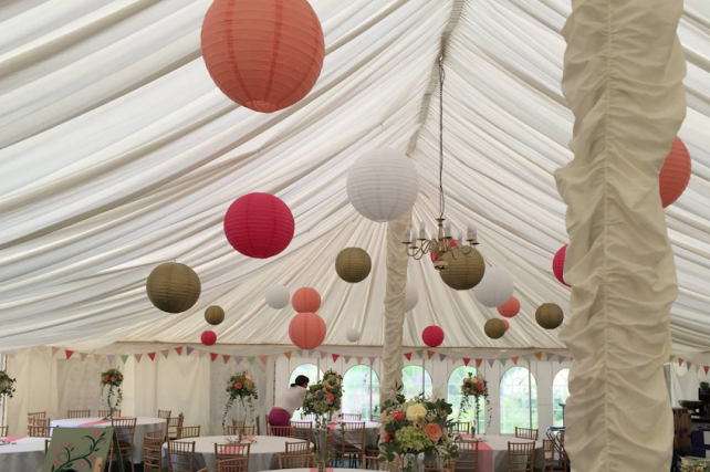 Traditional Marquee decorated with Coral Paper Lanterns