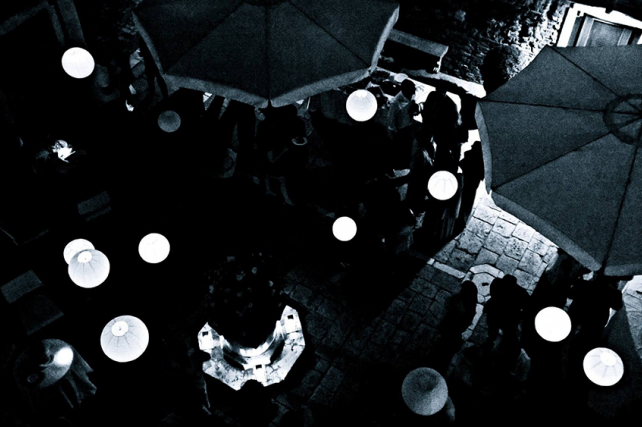 White Hanging Lanterns Adorn Venice Courtyard