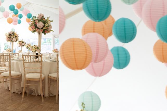 paper lanterns and wedding flowers