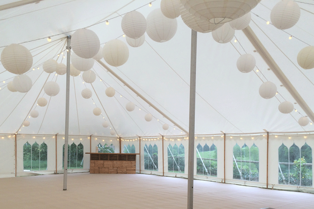 White and Cream Paper Lanterns Dress a Traditional Somerset Marquee