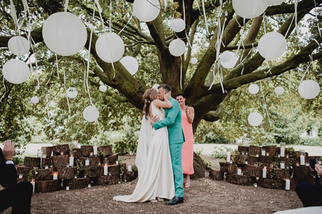 White Outdoor Lanterns for a Woodland Wedding Ceremony