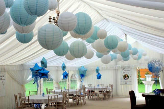 Baby Blue lanterns decorate Christening and 1st Birthday celebrations