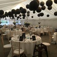 Black hanging lanterns decorate new year ball