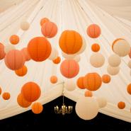 Peach and orange coloured hanging lanterns