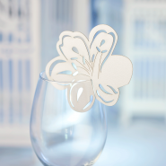 White flower glass wedding name card