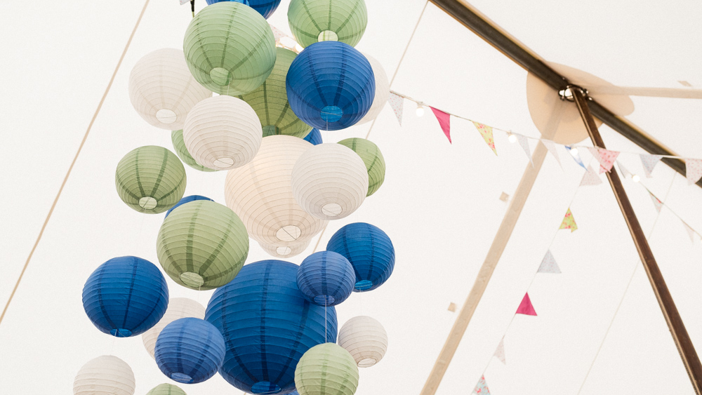Blue and Green Paper Lantern Cluster
