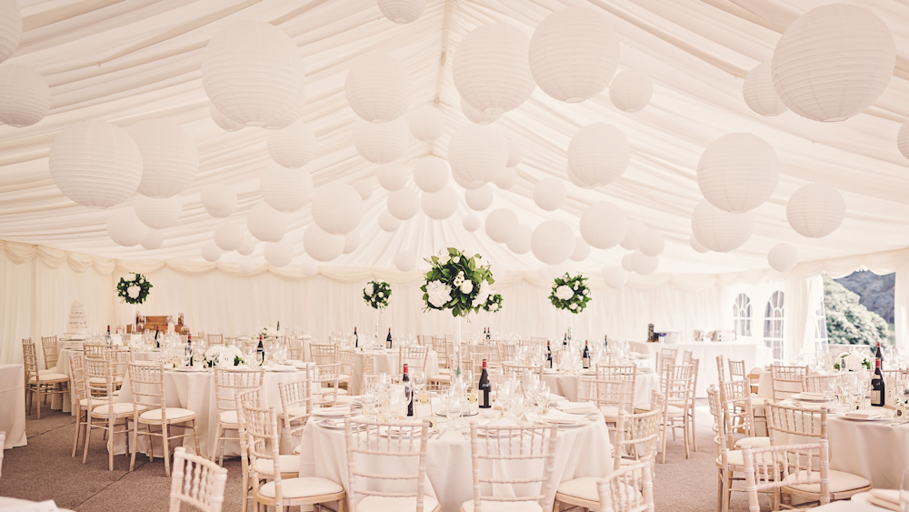 Winter white wedding lanterns